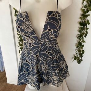 Luxxel navy blue and white floral romper, size S